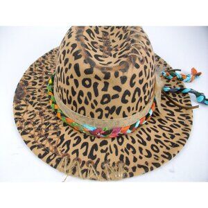 Leopard Print with Moss Agate, Macaw and Pheasant Feathers Fedora Womens Hat